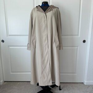 Gallery, Tan Trench Raincoat, Hood, Back Vent, Lined, Multiple Pockets, size 16
